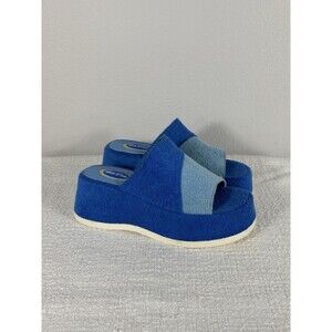Women's Chunky Slide Light Blue Terry Clothe Platform Slides 90s Y2K Size 8